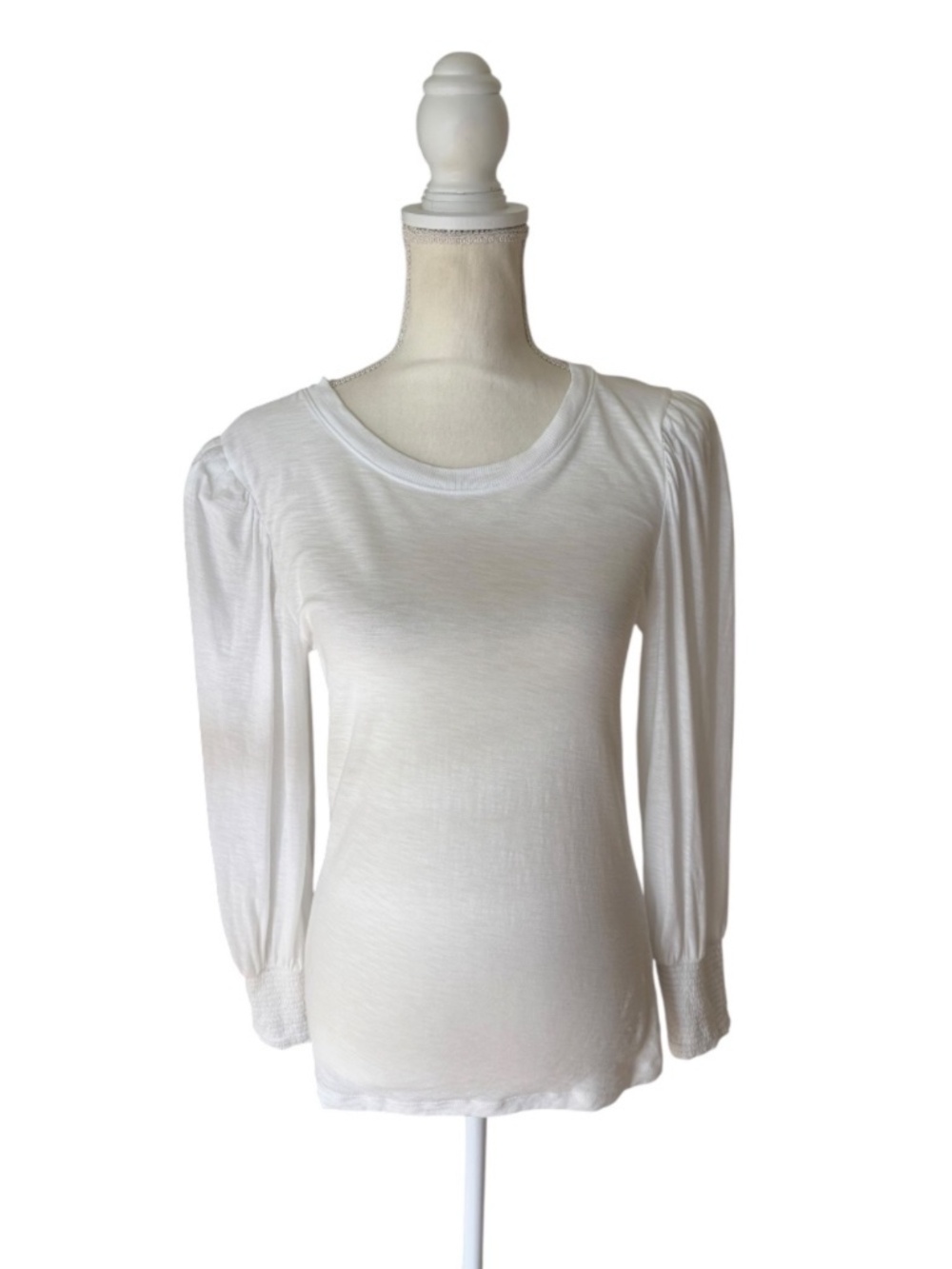 Nation LTD Loren Tee White Pima Cotton Puff Sleeve Smocked Cuff Top